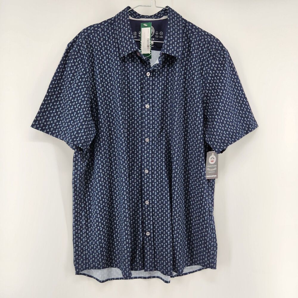 Flag & Anthem Men's Navy Large Elston Short Sleeve Print Journey Shirt NWT
